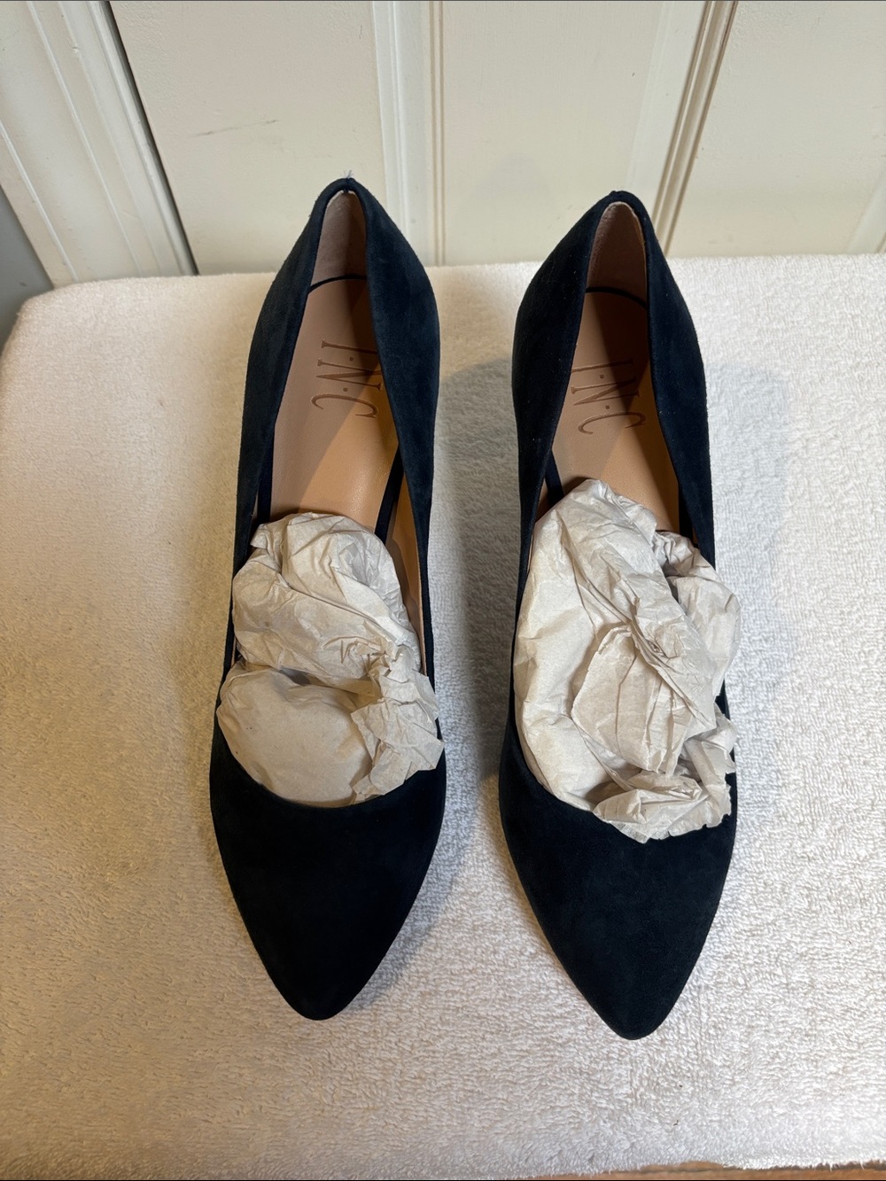 INC International Concepts Navy Blue Pointed Toe Suede Pumps